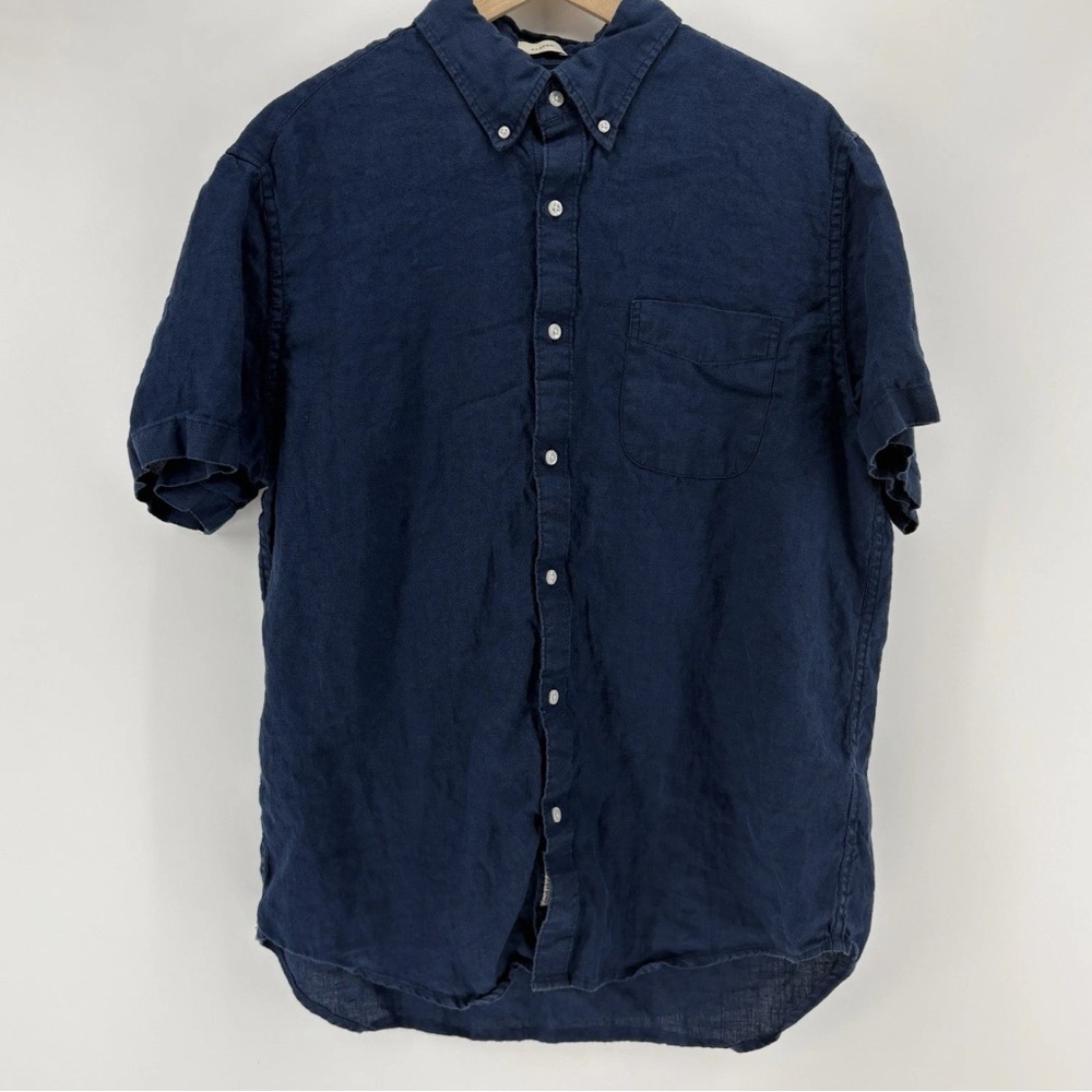 J Crew Short-sleeve Baird McNutt Irish linen shirt Large Navy Blue